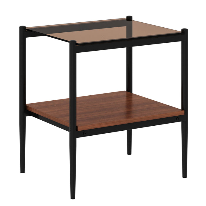 Modern Rectangle End Table (Set of 2) With Tempered Glass Tabletop And Layer - Brown