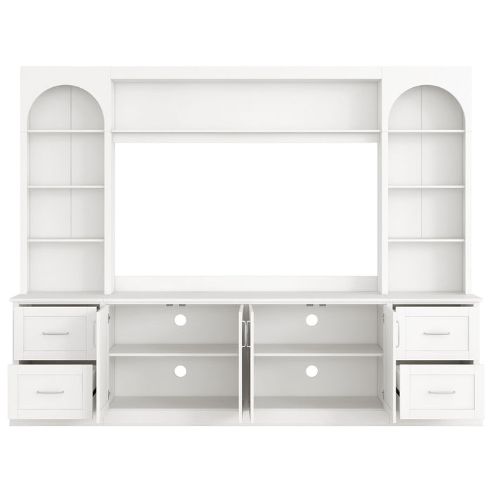 Arched Entertainment Center Wall Unit With Drawers, TV Stand