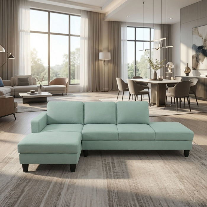 L - Shaped Sectional Sofa With Left Chaise & Ottoman - Pale Green
