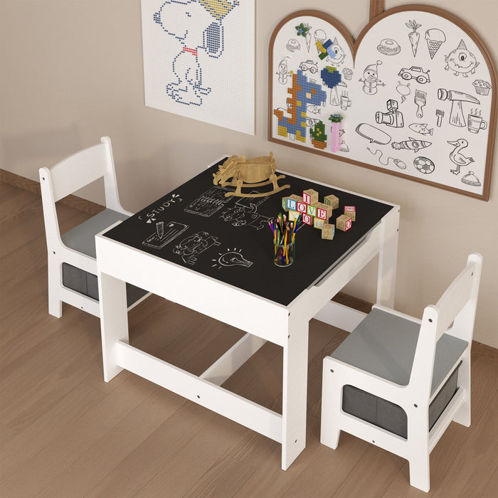 Kids Table And Chair Set, 3 In 1 Activity Table With Storage Drawer For Toddlers Drawing, Reading, Crafts, 2 In 1 Detachable Top - White
