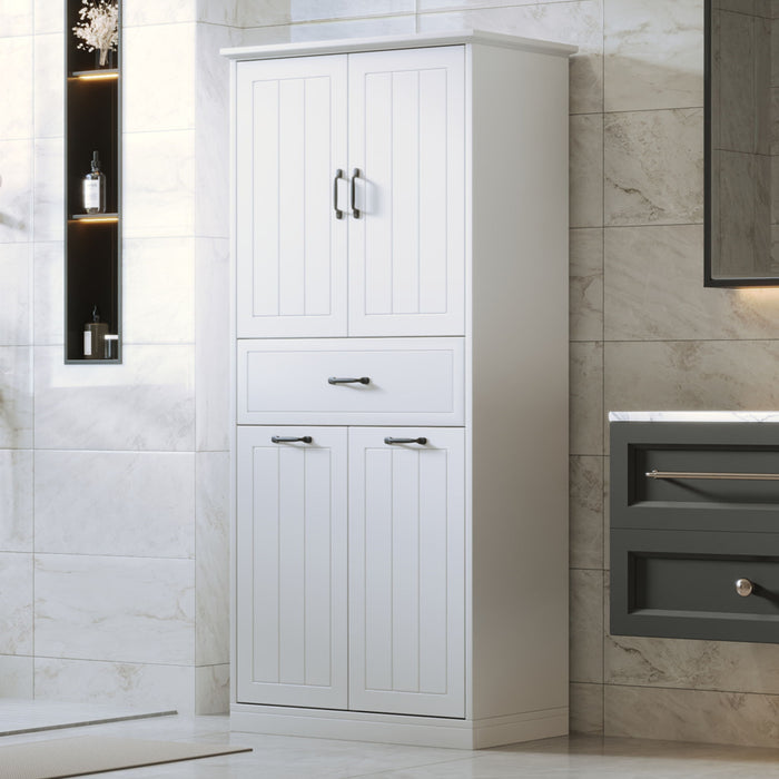 Modern Bathroom Storage Cabinet With Two Laundry Baskets, One Drawer, Adjustable Shelf