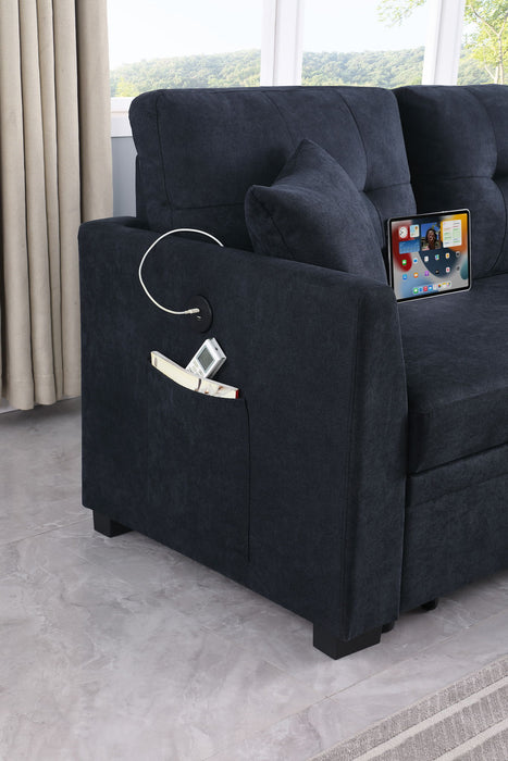Sectional Sofa Bed L Shaped Sofa Couch Bed With USB Port, Reversible Chaise With Storage