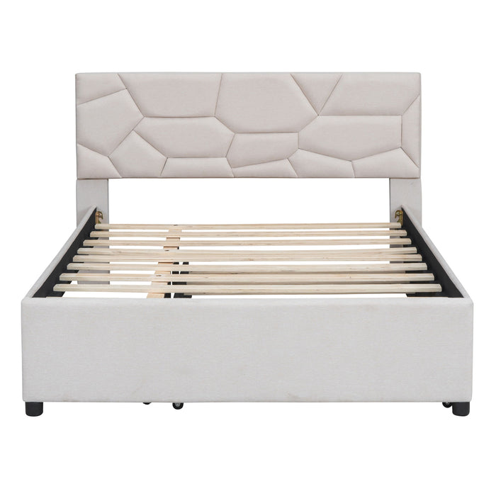 Upholstered Platform Bed With Brick Pattern Headboard And Twin Long Size Trundle
