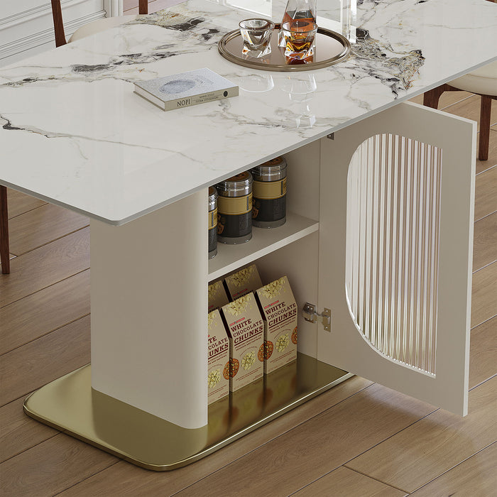 Dining Table For 4 - 6 People, Storage Shelf - White