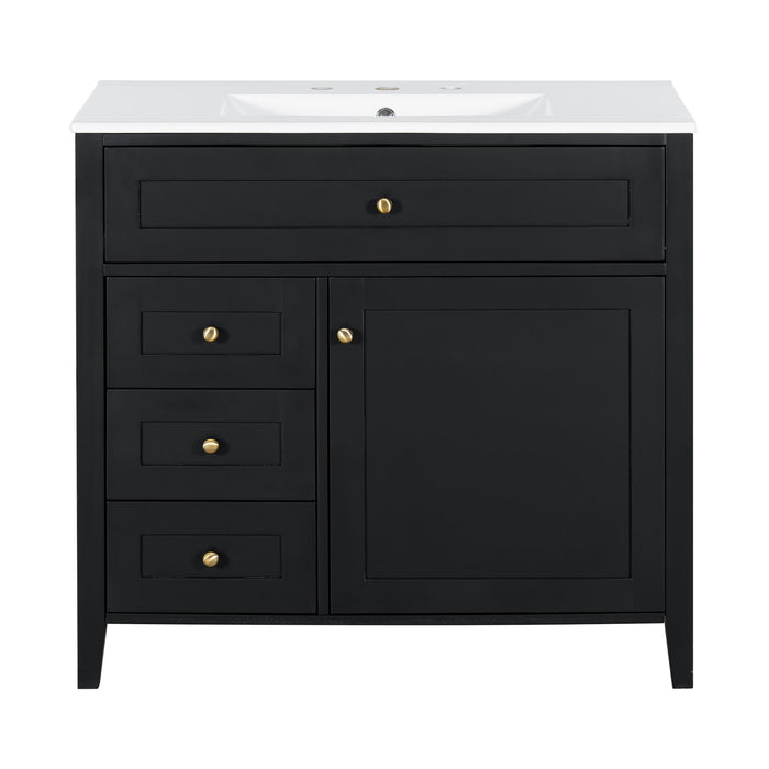 Bathroom Vanity With Sink, 3 Drawers & Cabinet With Adjustable Shelves