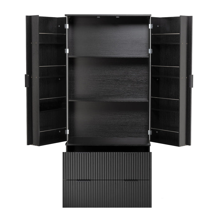 Fluted Kitchen Pantry Cabinet With 2 Large Drawers & 8 Door Spice Rack