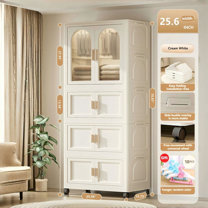 Folding Wardrobe Cabinet With Magnetic Doors, Wheels And Hangers