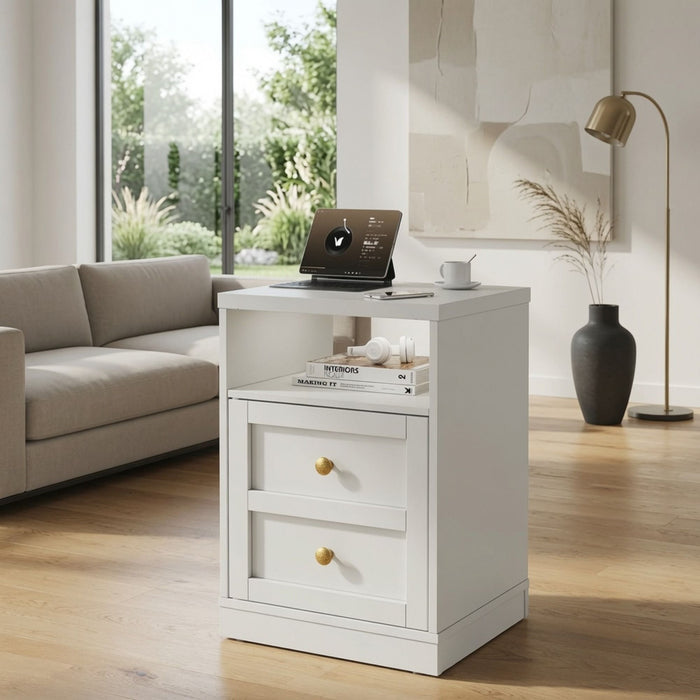 Nightstand With Door & Shelf, 2 Drawer Side Table