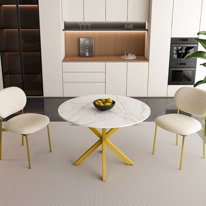 Round Dining Table With Extendable Blades, X Base