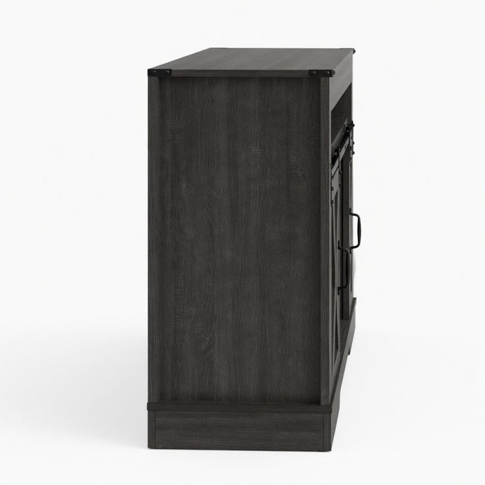 Farmhouse TV Stand With Sliding Barn Doors & Adjustable Storage