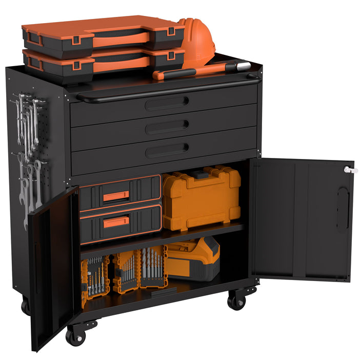 Rolling Tool Cabinet Heavy Duty Garage Storage With Lockable Doors & Drawers