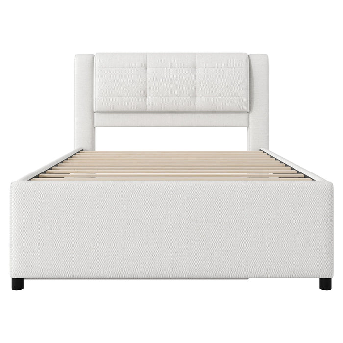 Upholstery Platform Bed With Trundle,Trundle Can Be Flat Or Erected