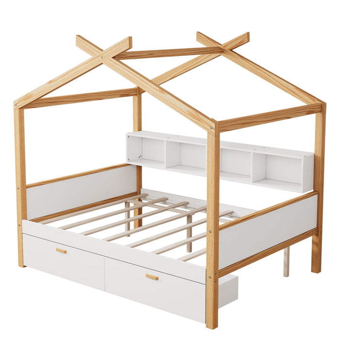 House Bed With Bookshelf Storage