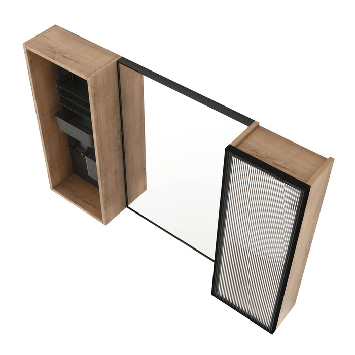 41.6" Wall Mounted Bathroom Cabinet With Adjustable Shelves Storage Cabinet - Imitative Oak