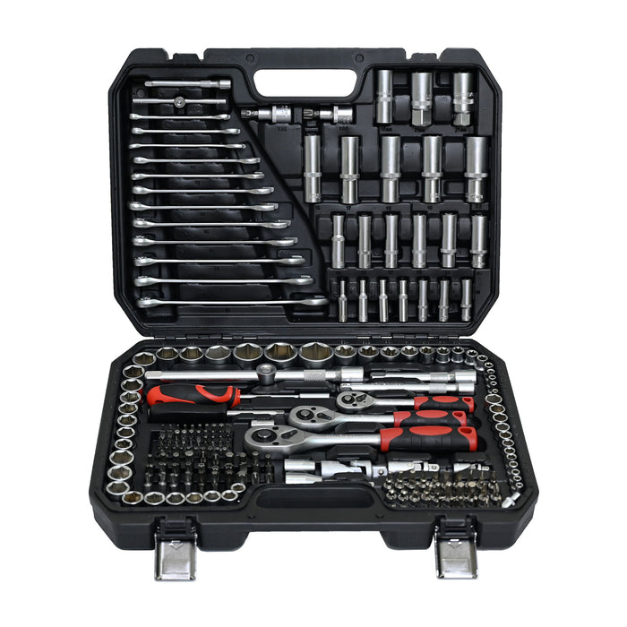 Tool Kit And Socket Wrench Set 216 Pieces Basic Portable Manual Repair Tool Set For Home Use Includes Case And Ratchet Wes And Wrenches - Black