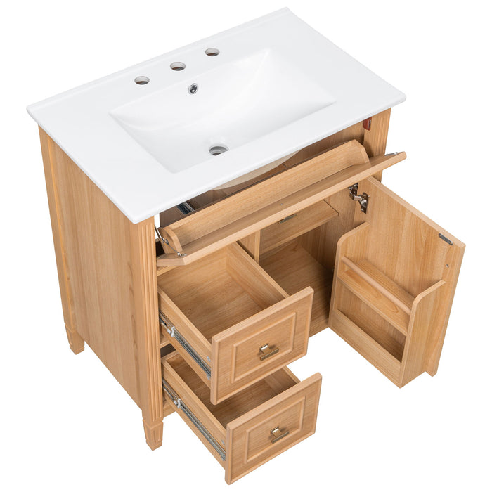 Bathroom Vanity With Sink, Flip Drawer & Adjustable Shelf - Natural
