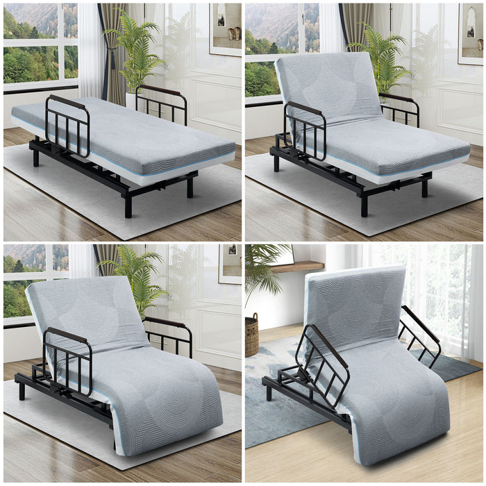 Electric Lift Bed For Seniors With Remote Control, Memory Foam Mattress, Safety Rails & Detachable Tray - Black / Gray