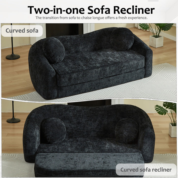 Curved Convertible Sofa, 2 In 1 Frameless Folding Sofa Bed With Pull Out Base And Deep Seat