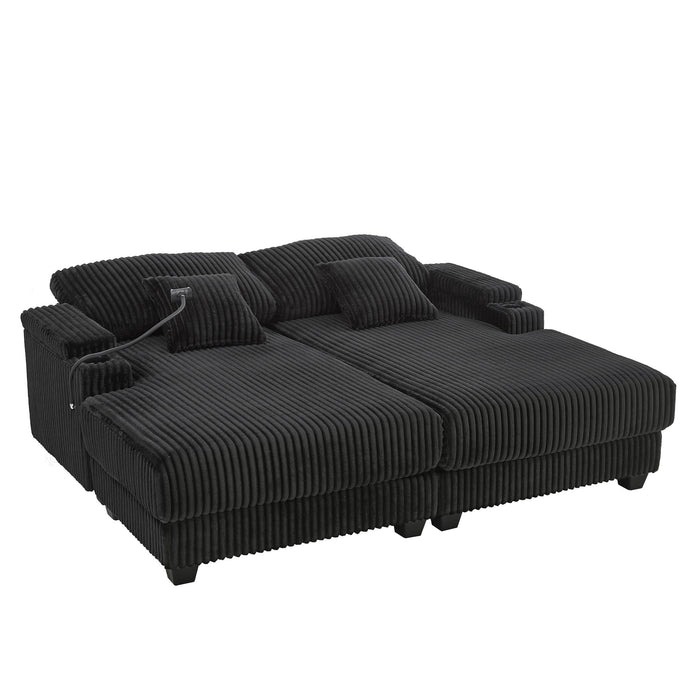 Modern Chaise Sofa With Adjustable Backrest, Cup Holders, Phone Holder & Storage Compartments For Living Room