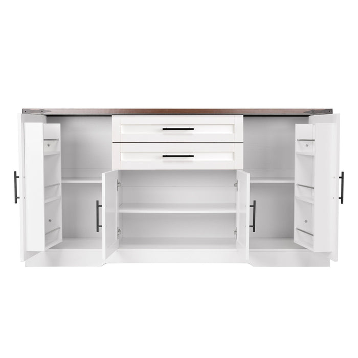 Barn Door Storage Cabinet With 2 Drawers & Door Rack, Adjustable Shelves