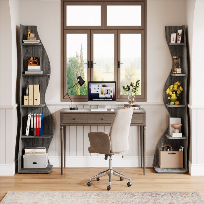 5 Tier Wavy Corner Bookshelf And Plant Stand For Living Room