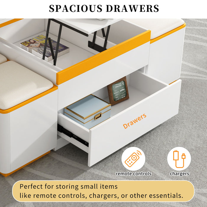 Lift Top Coffee Table With 4 Storage Stools