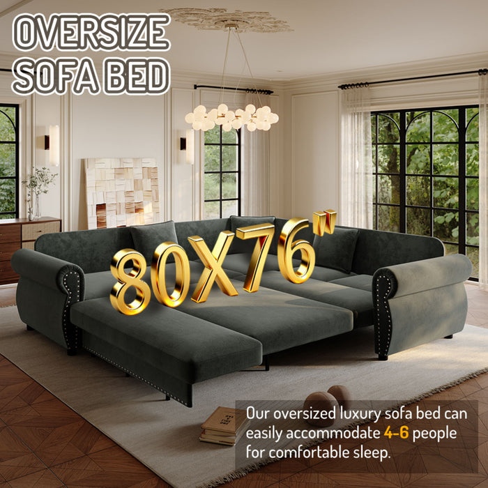 L-Shaped Sofa Couch With Pull-Out Bed