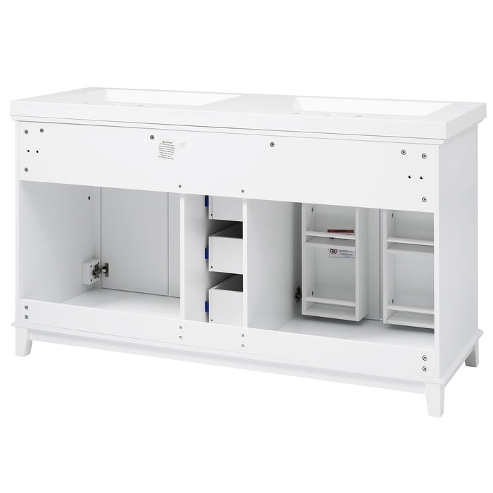 Bathroom Vanity With Double Sinks, 3 Drawers & 4 Doors - White