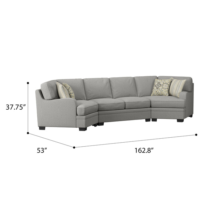 Analiese - Cuddler Sectional, With Pillows, Track Arms, Welt Seaming, And Block Feet - Dove Gray