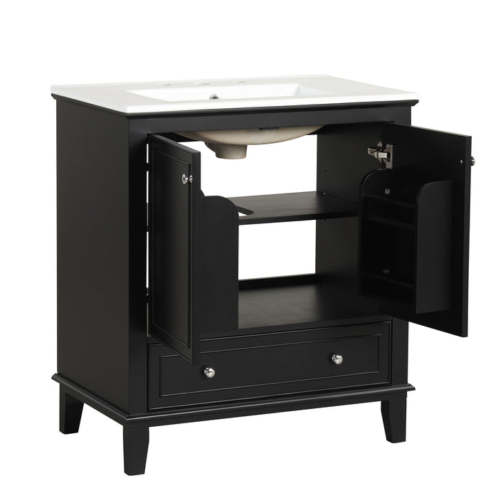 30" Bathroom Vanity With Sink Combo, Multi Functional Bathroom Cabinet With Doors And Drawer - Black