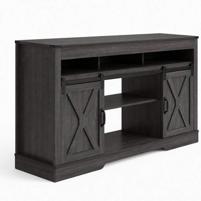 Farmhouse TV Stand With Sliding Barn Doors & Adjustable Storage