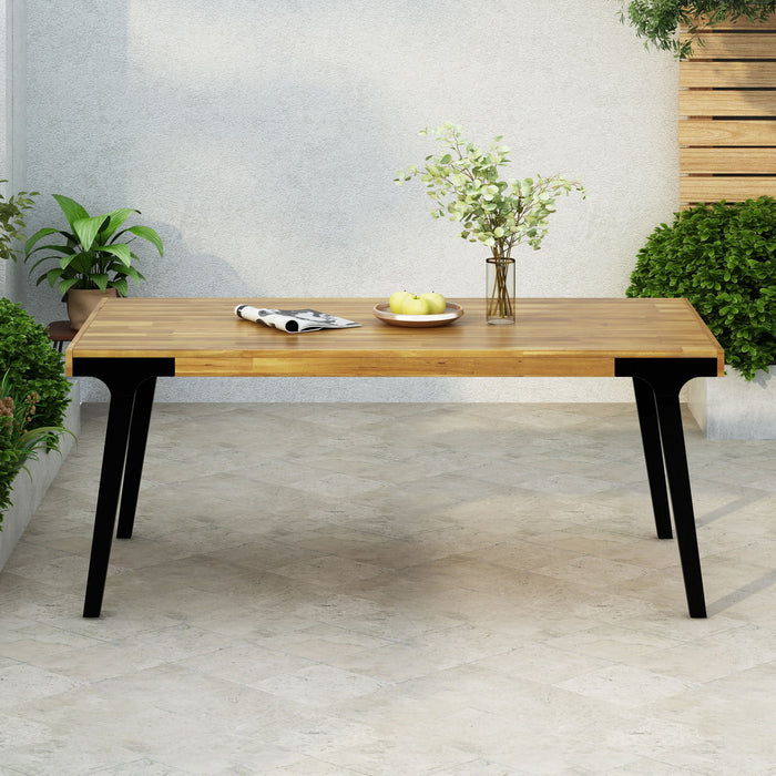 Acacia Wood Patio Dining Table, 69"L Rectangle Outdoor Table - Teak / Black