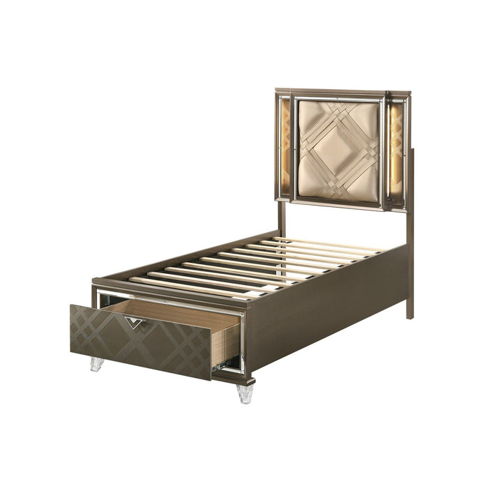 Skylar - Full Bed With LED & Storage - Dark Champagne