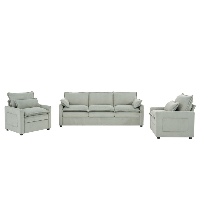 Modern Sofa Set With Double Layer Cushion And Side Storage Pockets