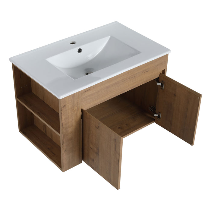 Wall Mounted Bathroom Vanity With Basin And Adjustable Open Shelf