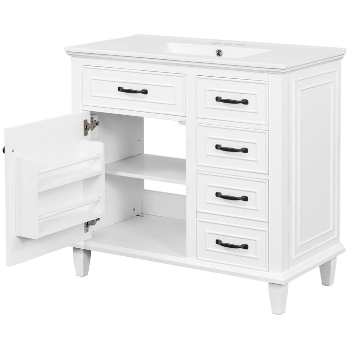 Modern Bathroom Vanity With Sink Top, Flip Drawers, Adjustable Shelf