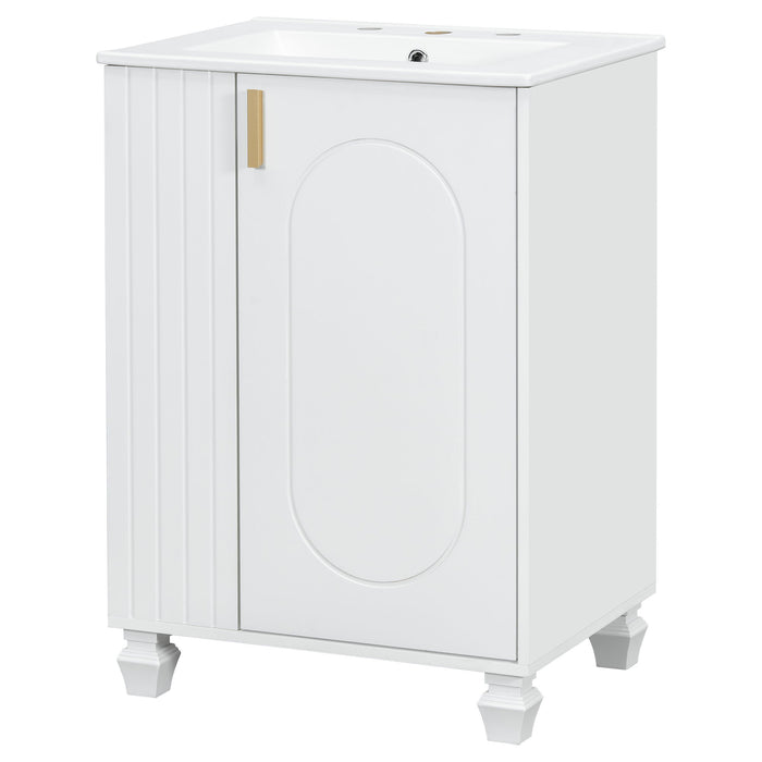 Classic Retro Bathroom Vanity With Sink, Door Shelf, Side Open Storage Frame