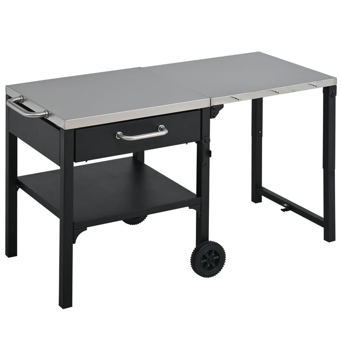 Foldable Outdoor Kitchen Cart With Storage For Patio