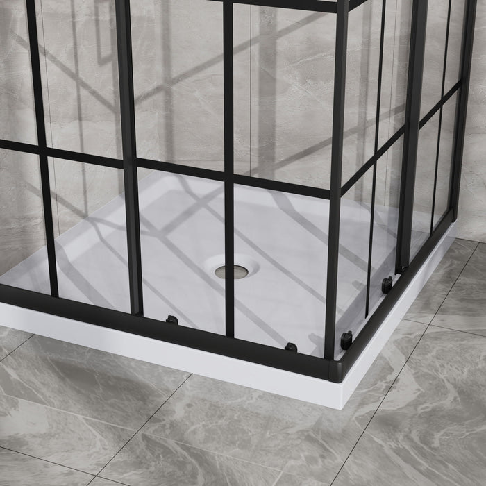 Corner Shower Enclosure Double Sliding Door & Shower Base - Matte Black