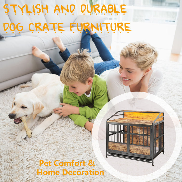 Multi Function Dog Crates With Storage, Double Doors, Indoor Dog Crate - Black Brown