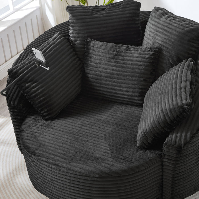 Swivel Accent Barrel Chair With Adjustable Phone Holder, 5 Pillows For Living Room