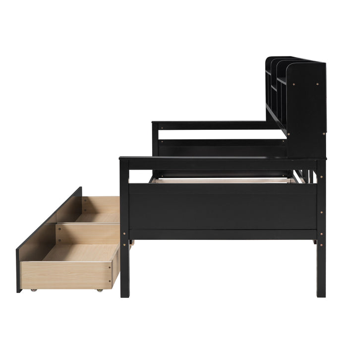 Daybed, Slat Support, With Bedside Shelves And 2 Drawers