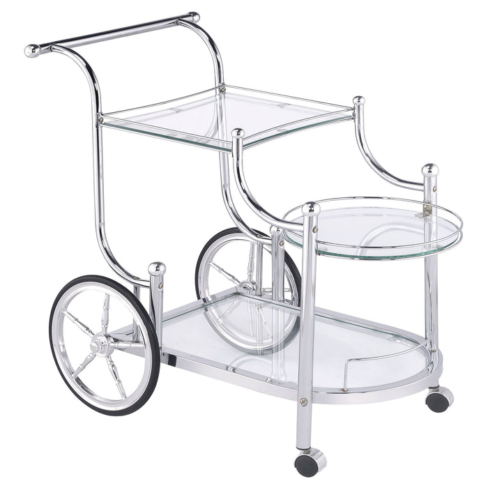 Reia - 3 Tier Cart With Casters & Tempered Glass Design - Chrome