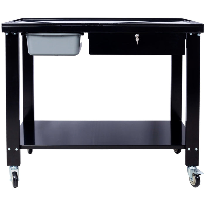 Transmission Teardown Work Station 1 / 2 Ton Capacity Sloping Drain Table Locking Drawer Removable Drain Basin Full-Width Lower Shelf Four 4" Caster Wheels