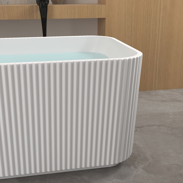 Rectangle Linear Freestanding Soaker Tub With Pop Up Drain, Double Wall Insulated Construction - Gloss White