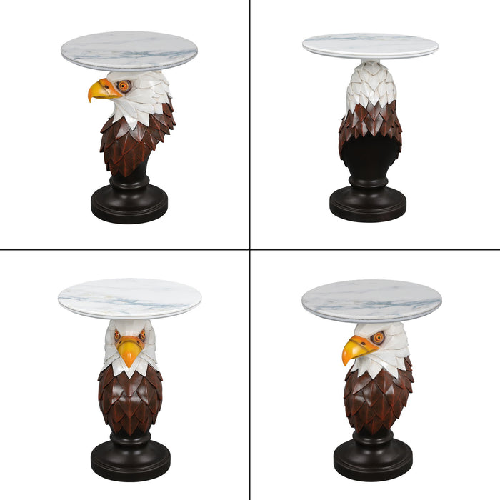 Eagle Head Accent Table, Animal Statue End Tables For Living Room - Brown / Antique White