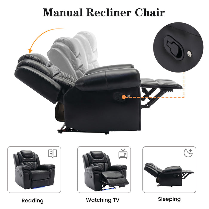 3 Pieces Recliner Sofa Sets Home Theater Seating Manual Recliner Chair With Center Console And LED Light Strip For Living Room