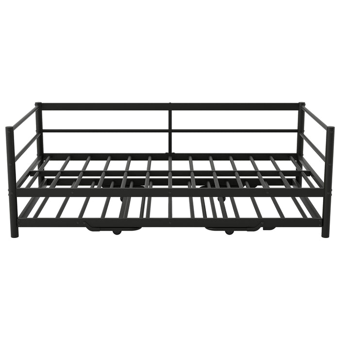 Industrial Metal Daybed With Adjustable Pop Up Trundle And LED Strip