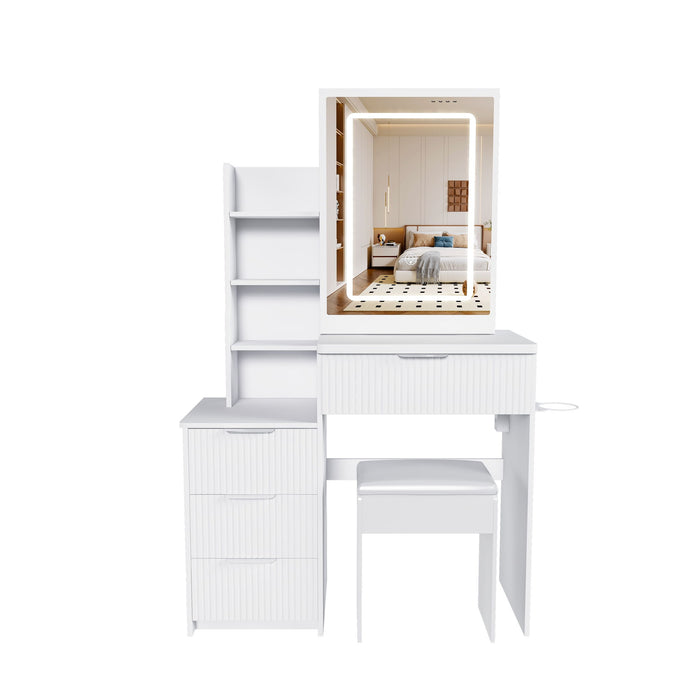 Modern Vanity Desk With 3 LED Lighting Modes, 4 Drawers