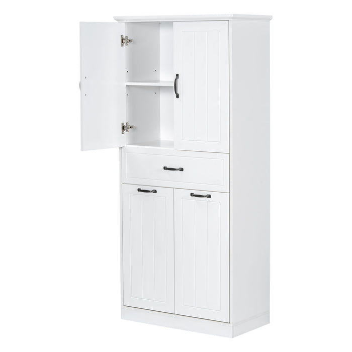 Modern Bathroom Storage Cabinet With Two Laundry Baskets, One Drawer, Adjustable Shelf